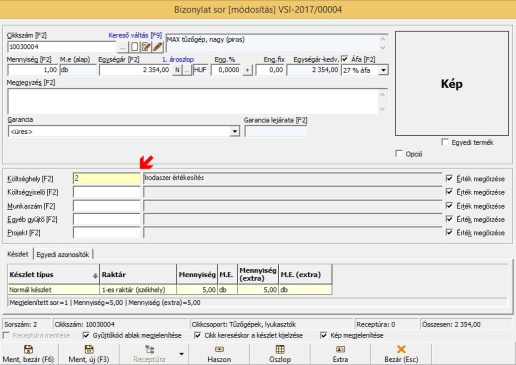 Gyűjtőkód felvitele bizonylatban